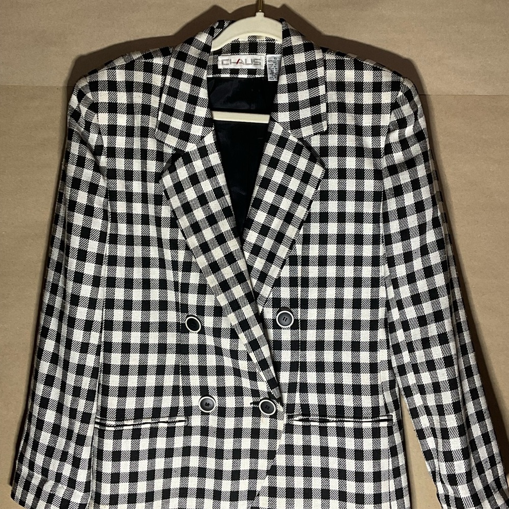 Chaus Monochrome Checkered Blazer. Double breasted. Size 8